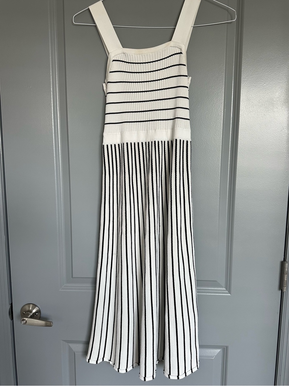 Striped Knit Maxi Dress in White and Black